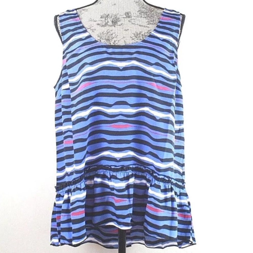 Corsage Blue Wavy Peplum Ruffle Sleeveless Blouse